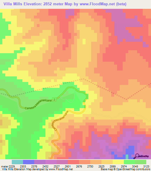 Villa Mills,Costa Rica Elevation Map