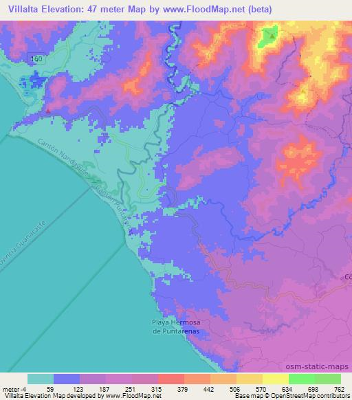 Villalta,Costa Rica Elevation Map