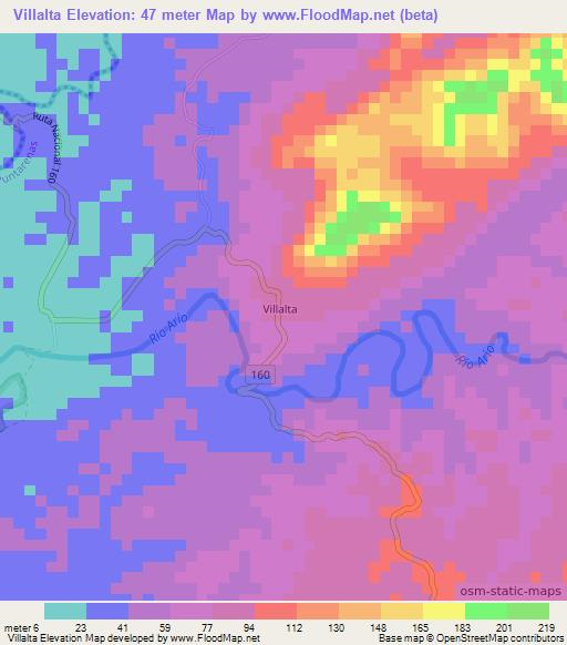 Villalta,Costa Rica Elevation Map