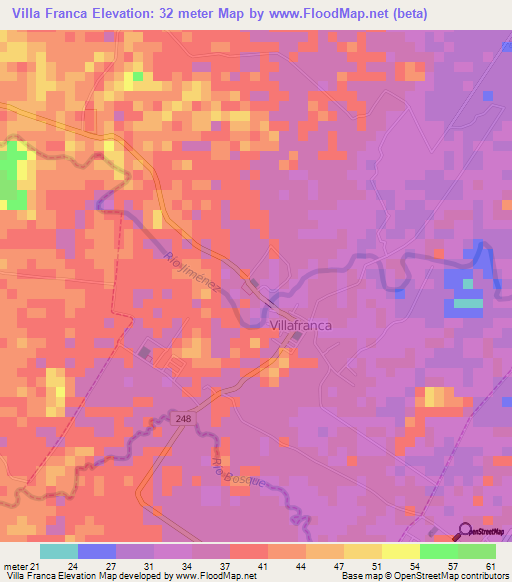 Villa Franca,Costa Rica Elevation Map