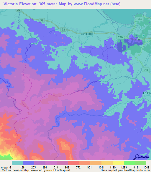 Victoria,Costa Rica Elevation Map