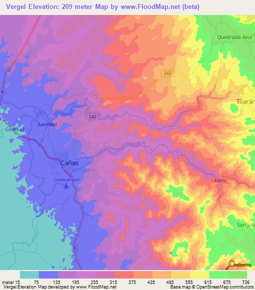 Vergel,Costa Rica Elevation Map