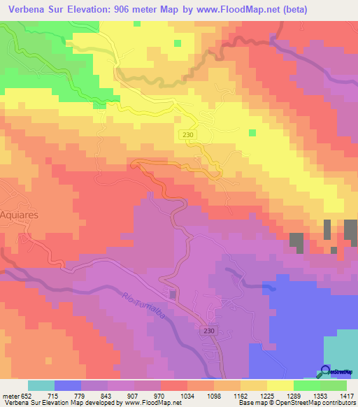 Verbena Sur,Costa Rica Elevation Map