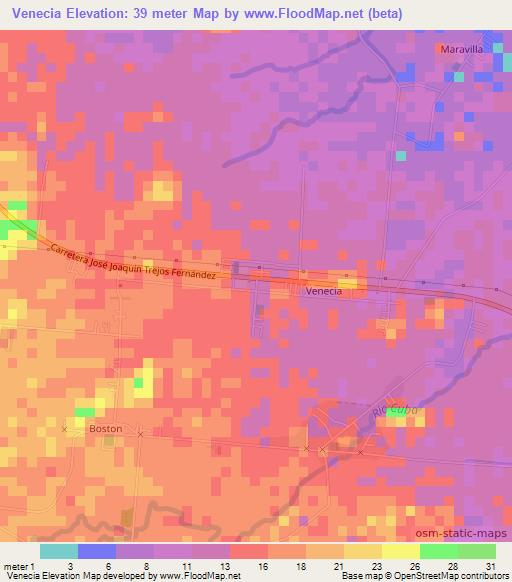 Venecia,Costa Rica Elevation Map