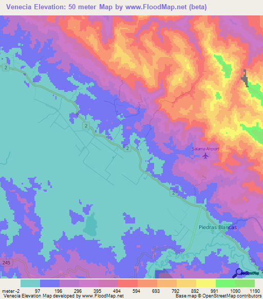 Venecia,Costa Rica Elevation Map