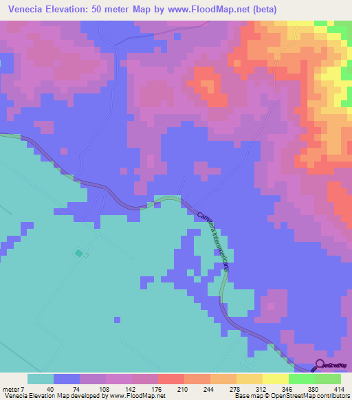 Venecia,Costa Rica Elevation Map