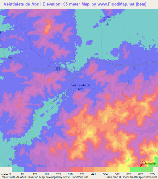 Veintisiete de Abril,Costa Rica Elevation Map