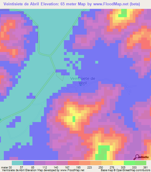 Veintisiete de Abril,Costa Rica Elevation Map