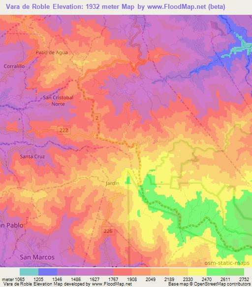 Vara de Roble,Costa Rica Elevation Map