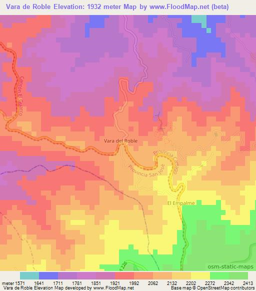 Vara de Roble,Costa Rica Elevation Map