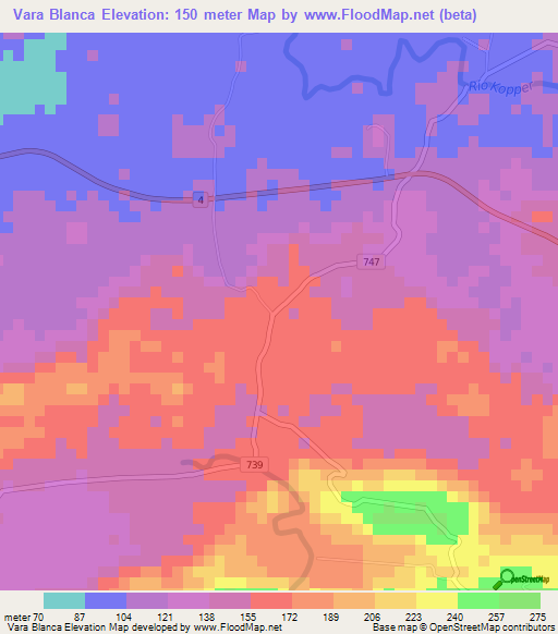 Vara Blanca,Costa Rica Elevation Map