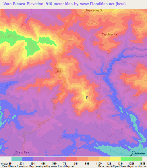 Vara Blanca,Costa Rica Elevation Map