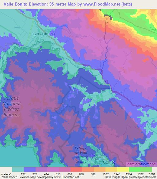 Valle Bonito,Costa Rica Elevation Map