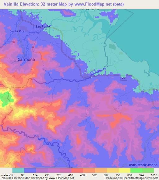 Vainilla,Costa Rica Elevation Map
