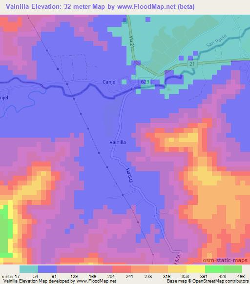 Vainilla,Costa Rica Elevation Map