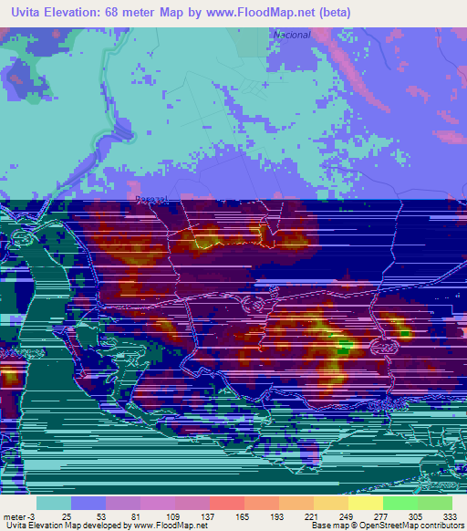Uvita,Costa Rica Elevation Map