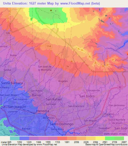 Uvita,Costa Rica Elevation Map