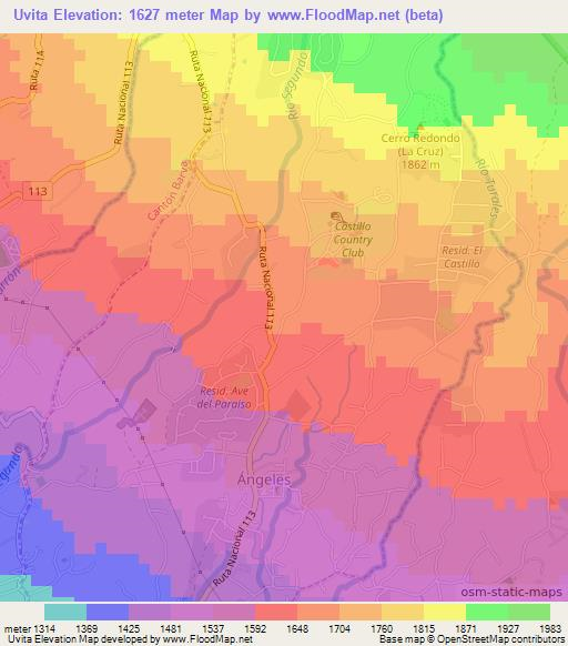 Uvita,Costa Rica Elevation Map