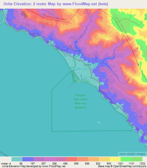 Uvita,Costa Rica Elevation Map