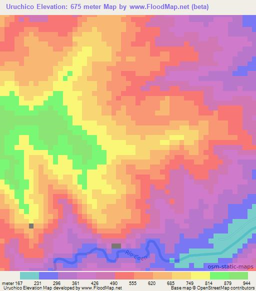 Uruchico,Costa Rica Elevation Map