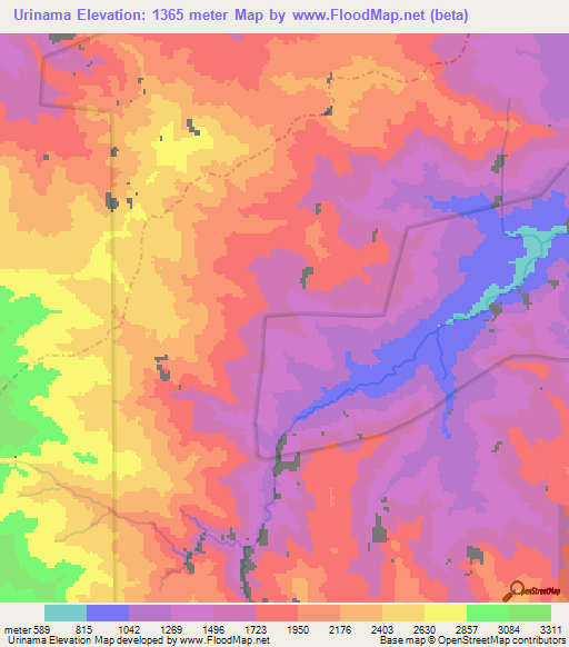 Urinama,Costa Rica Elevation Map