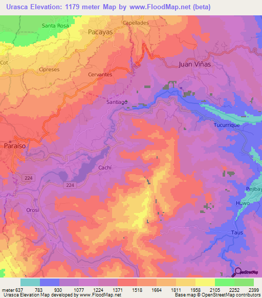 Urasca,Costa Rica Elevation Map