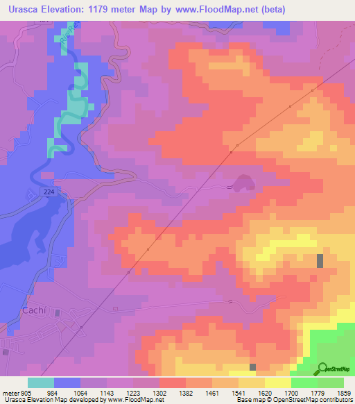 Urasca,Costa Rica Elevation Map