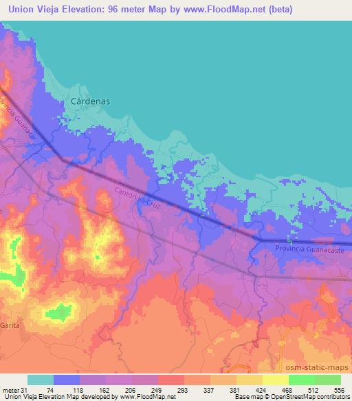 Union Vieja,Costa Rica Elevation Map