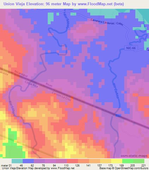 Union Vieja,Costa Rica Elevation Map