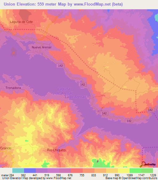 Union,Costa Rica Elevation Map