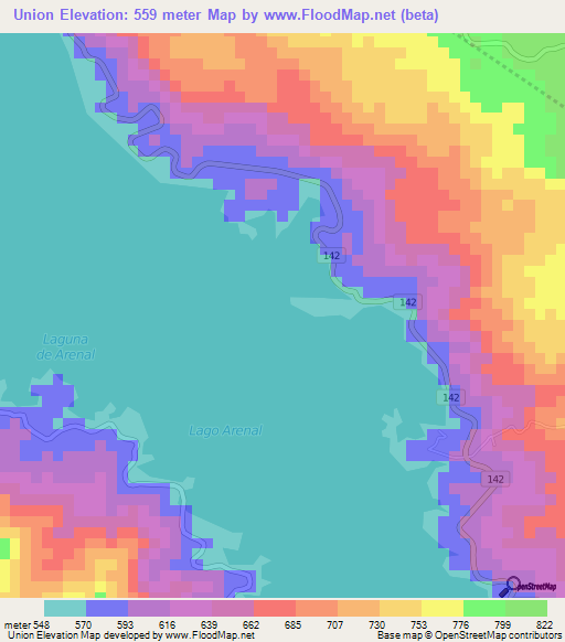 Union,Costa Rica Elevation Map