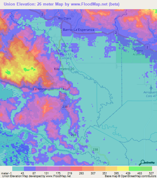 Union,Costa Rica Elevation Map