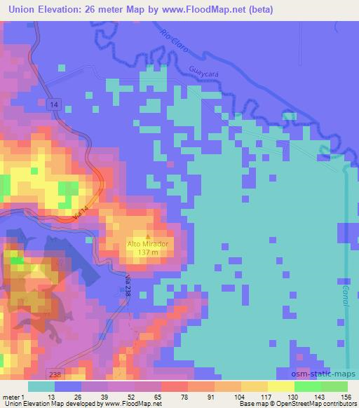 Union,Costa Rica Elevation Map