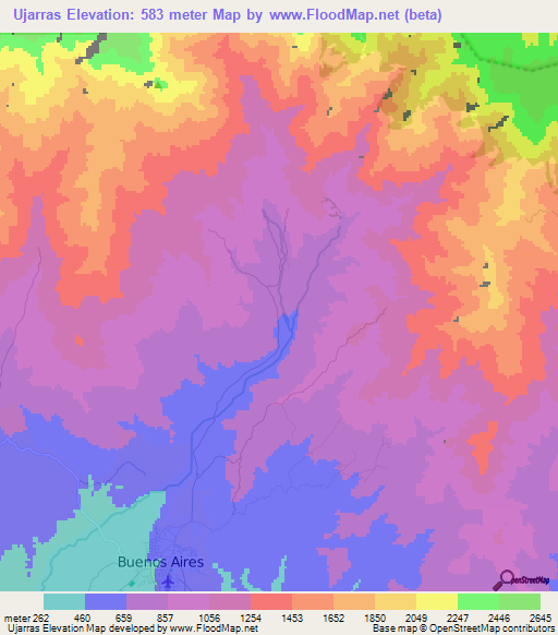 Ujarras,Costa Rica Elevation Map