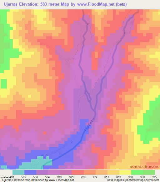 Ujarras,Costa Rica Elevation Map