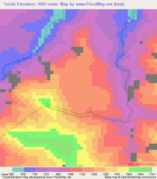 Tziola,Costa Rica Elevation Map