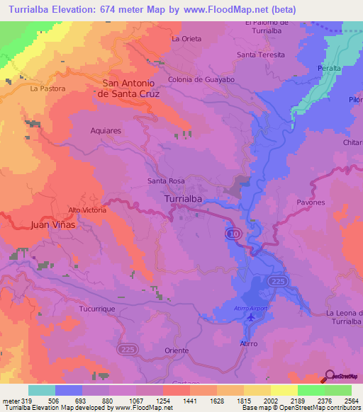 Turrialba,Costa Rica Elevation Map
