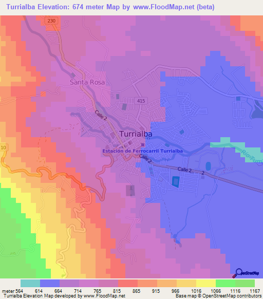 Turrialba,Costa Rica Elevation Map