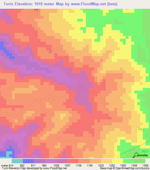 Turin,Costa Rica Elevation Map