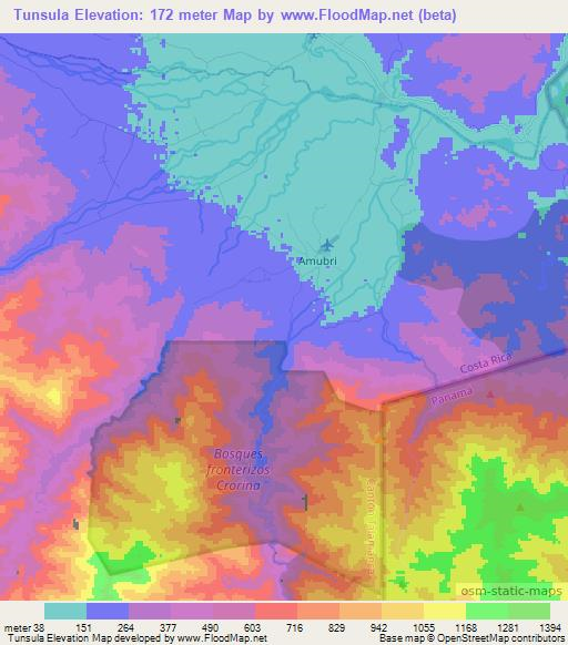 Tunsula,Costa Rica Elevation Map