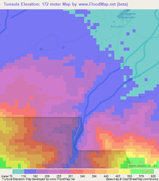 Tunsula,Costa Rica Elevation Map
