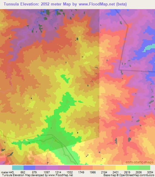 Tunsula,Costa Rica Elevation Map