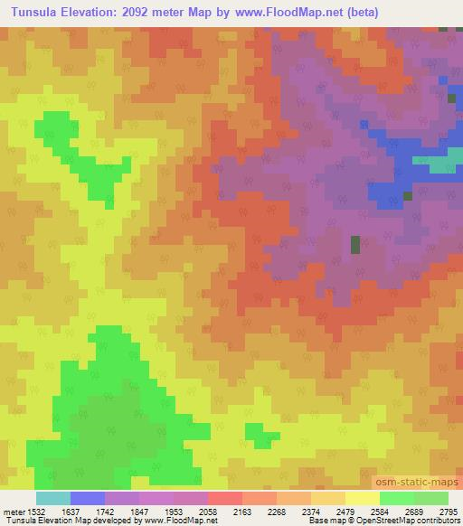 Tunsula,Costa Rica Elevation Map