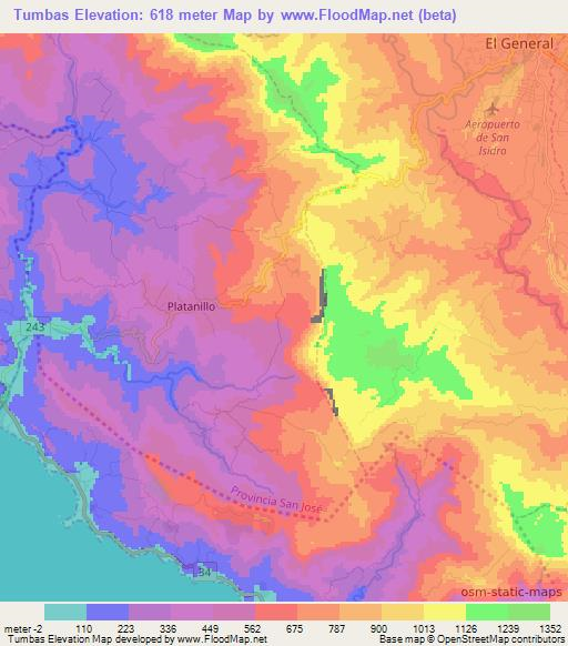 Tumbas,Costa Rica Elevation Map