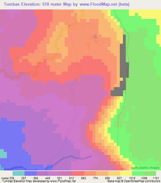 Tumbas,Costa Rica Elevation Map
