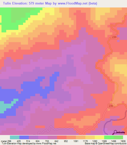 Tulin,Costa Rica Elevation Map