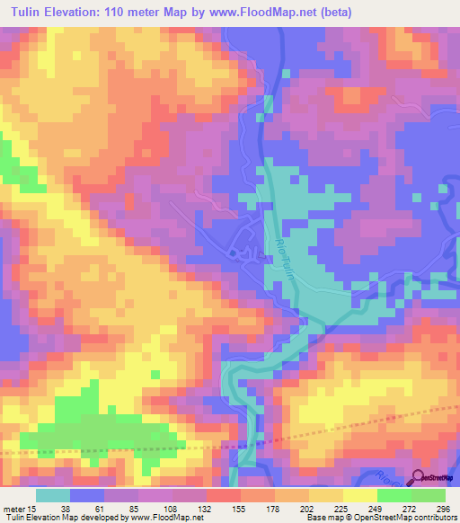 Tulin,Costa Rica Elevation Map