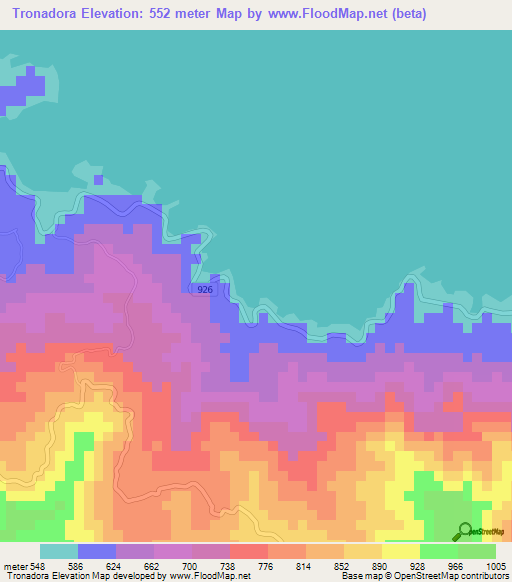 Tronadora,Costa Rica Elevation Map