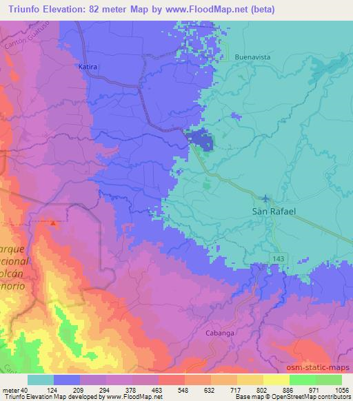 Triunfo,Costa Rica Elevation Map