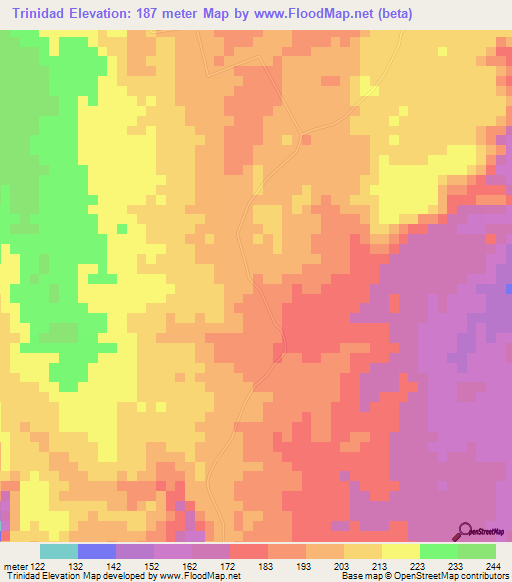 Trinidad,Costa Rica Elevation Map